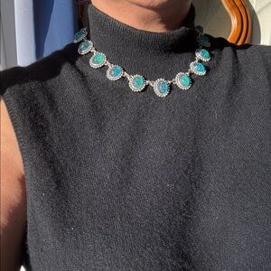 Vintage Silver and Turquoise Glass Necklace